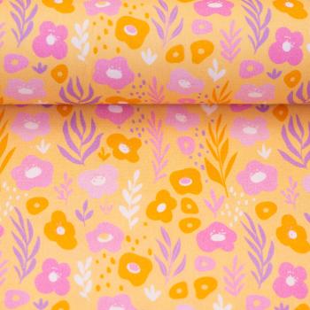 Preview: Bauwoll Druck Kleine Blüten Gelb/Orange/Lila Happy Spring by Swafing 